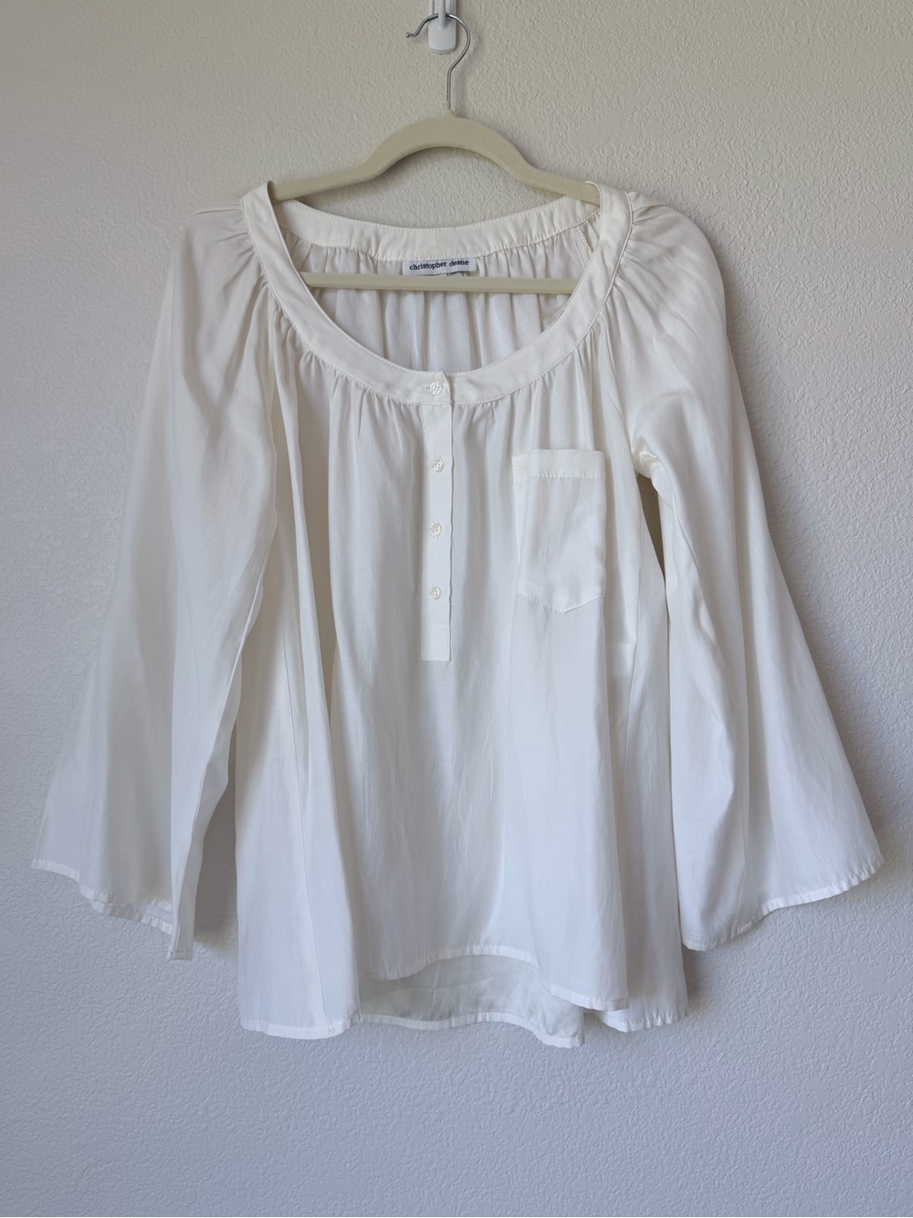 Christopher Deane Silk Cotton Ivory Roll Tab Peasant Blouse USA Size 6